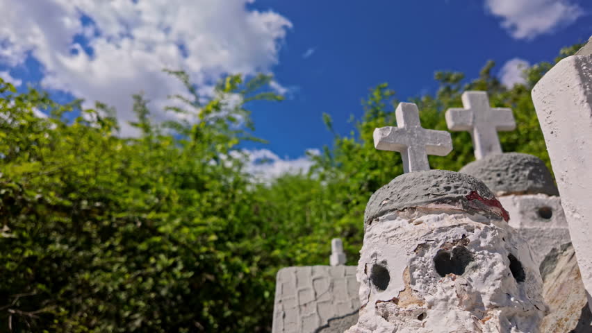 Small Roadside Shrines Along The Curvy Roads At Crete In Greece. Pullback Shot 