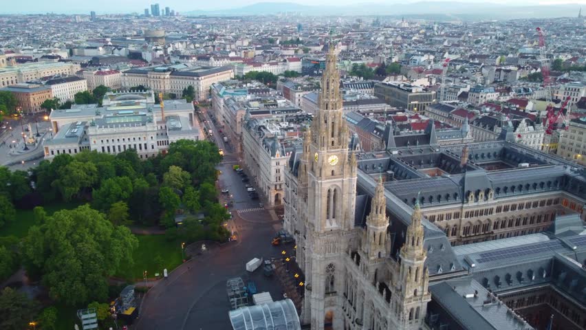 Drone shot of the center of the capital Vienna in Austria