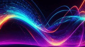Abstract background with colorful glowing streaks waving in dark space. natural power particles Colorful gradient wave energy lines are very beautiful. Futuristic signal network waves. 4K - Powered by Shutterstock - Get 15% off with code: PIKWIZARD15
