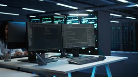 Admin in data center maintaining accurate documentation of infrastructure, configurations and procedures, generating reports. Server room employee doing workspace disaster recovery planning, camera B - Powered by Shutterstock - Get 15% off with code: PIKWIZARD15