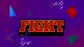 Animation of fight text over colourful shapes on purple background. Communication, shapes, light, backgrounds and digital interface concept digitally generated video. - Powered by Shutterstock - Get 15% off with code: PIKWIZARD15