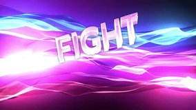 Animation of fight text over colourful light trails on purple background. Communication, shapes, light, backgrounds and digital interface concept digitally generated video. - Powered by Shutterstock - Get 15% off with code: PIKWIZARD15