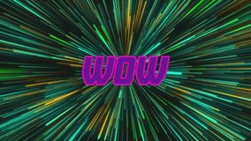 Animation of wow text over light trails on black background. Communication, shapes, light, backgrounds and digital interface concept digitally generated video. - Powered by Shutterstock - Get 15% off with code: PIKWIZARD15