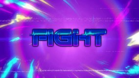 Animation of fight text over colourful light trails on purple background. Communication, shapes, light, backgrounds and digital interface concept digitally generated video. - Powered by Shutterstock - Get 15% off with code: PIKWIZARD15