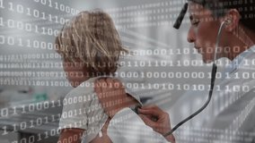 Animation of data processing over diverse female doctor and boy patient in hospital. Global medicine, healthcare, computing and digital interface concept digitally generated video. - Powered by Shutterstock - Get 15% off with code: PIKWIZARD15