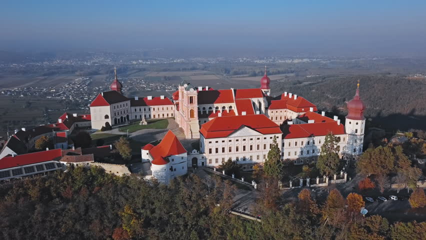 Flight over of Gottweig Abbey, a Benedictine monastery near Krems in Wachau Valley, Lower Austria. 2.5x speeded up from 24 fps.