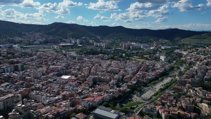 aerial view from Bunkers del Carmel on the city Barcelona, Spain - may 2 2024