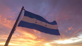 Honduras Flag on a Pole with Sunset Sky Evening Sunrise Background 3D Render - Powered by Shutterstock - Get 15% off with code: PIKWIZARD15