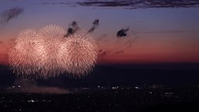 Fireworks bursting into the sunset sky. Nagaoka Festival Fireworks Display. - Powered by Shutterstock - Get 15% off with code: PIKWIZARD15