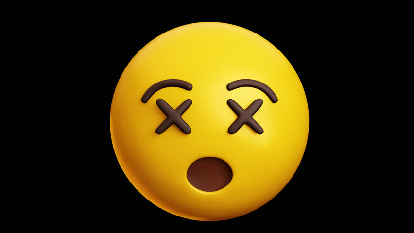 Face with crossed-out eyes .Dead face emoji, 3d emoticon animation, Alpha channel, Transparent video
