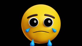 Sad. crying face with tears emoji, 3d emoticon animation, Alpha channel, Transparent video - Powered by Shutterstock - Get 15% off with code: PIKWIZARD15