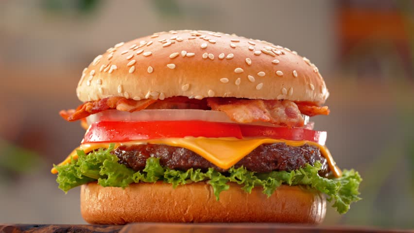 Spinning Premium Hamburger Filmed with Camera Motion.