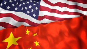USA and Chinese Flags together. Representing US and China issues, trade, friendship, other relations. Slow motion flowing animation. - Powered by Shutterstock - Get 15% off with code: PIKWIZARD15