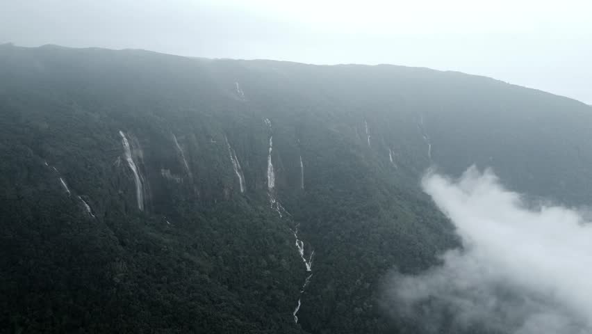 Aerial view of meghalaya cherrapunji-mawsynram reserve forest in India. The beautiful mountain of east khasi hills water falls in meghalaya India.