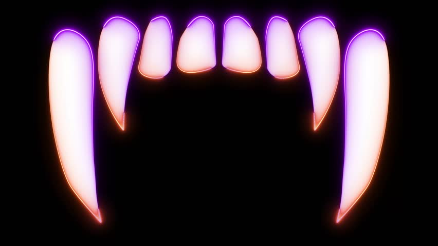 halloween white teeth with neon purple and orange. Scary animation with a black background