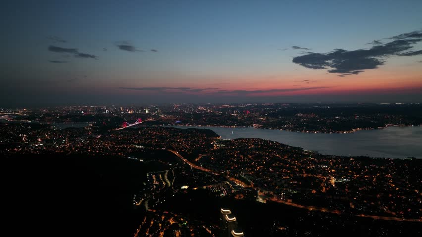 aerial view of Istanbul and bosphorus view at night