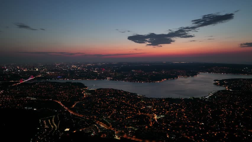 aerial view of Istanbul and bosphorus view at night