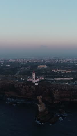 Vertical Video of Cabo Carvoeiro in Peniche Portugal at Sunset