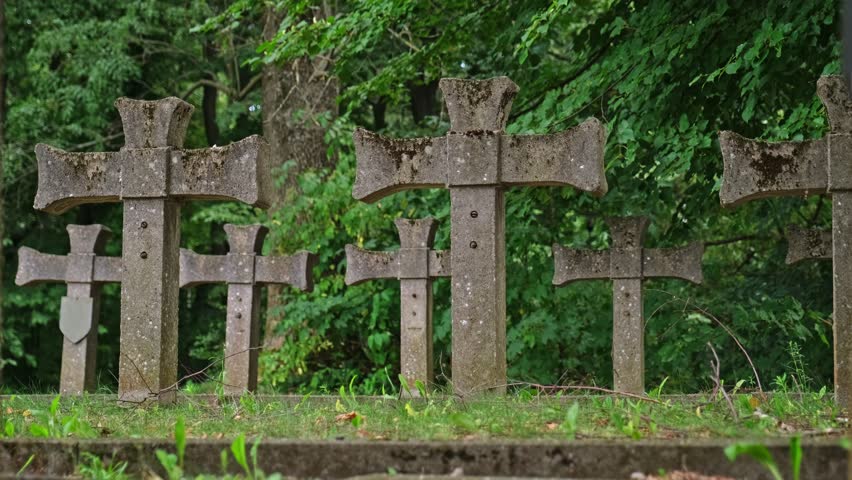 Tomb Crosses at Polish National Army Soldiers Military Cemetery World War 2 Memorial in Forest