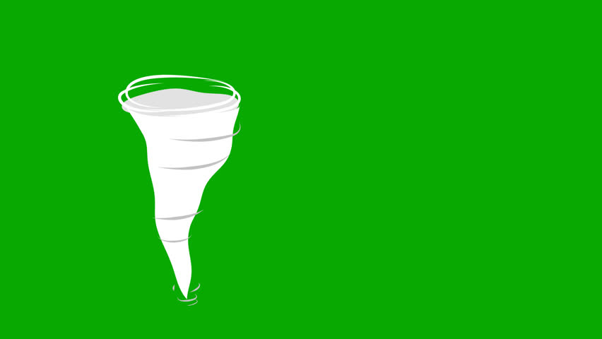Storm animation isolated in green background. 4K footage video tornado attact