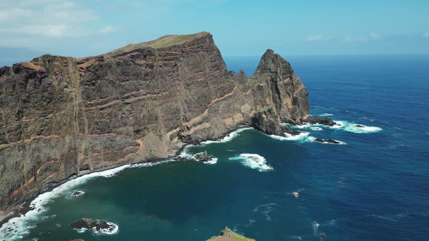 An aerial shot of the Eastern tip of Island of Madiera, an island in the middle of Atlantic, Portugal