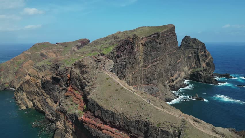 An aerial shot of the Eastern tip of Island of Madiera, an island in the middle of Atlantic, Portugal