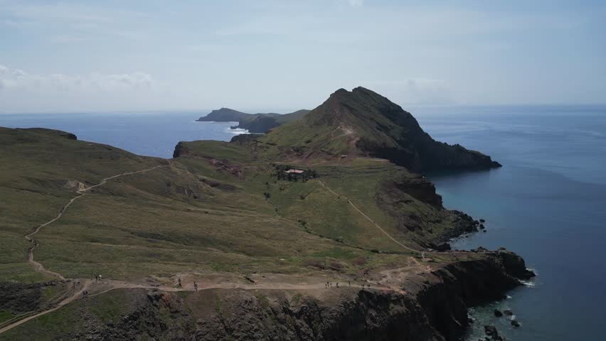 An aerial shot of the Eastern tip of Island of Madiera, an island in the middle of Atlantic, Portugal