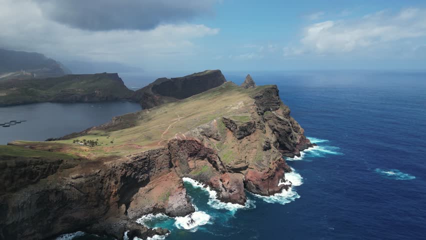 An aerial shot of the Eastern tip of Island of Madiera, an island in the middle of Atlantic, Portugal