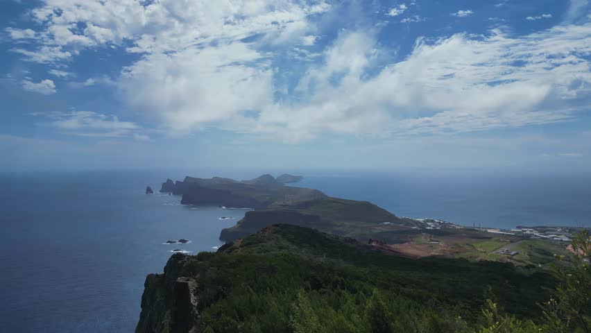 An aerial shot of the Eastern tip of Island of Madiera, an island in the middle of Atlantic, Portugal