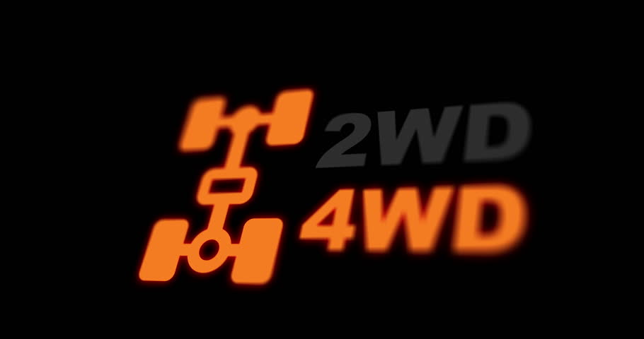 2WD and 4WD wheel drive car dashboard light on, four-wheel drive icon animation, awd on indicator, footage