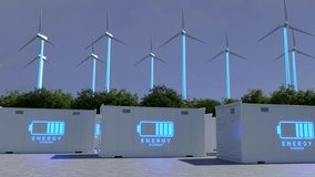 Energy storage systems with wind turbines, Green alternative energy, Net zero emissions concept. - Powered by Shutterstock - Get 15% off with code: PIKWIZARD15
