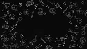 Office school icons hand drawn on black chalkboard. Animated frame with empty space for text. Looped animation. - Powered by Shutterstock - Get 15% off with code: PIKWIZARD15