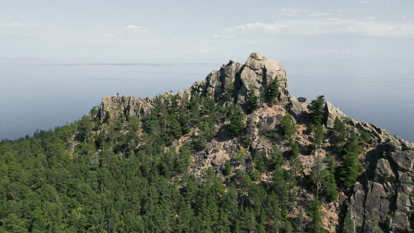 Beautiful scenic views of summer Lake Baikal from a bird