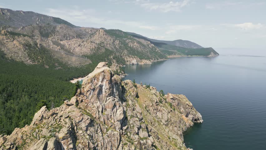 Beautiful scenic views of summer Lake Baikal from a bird