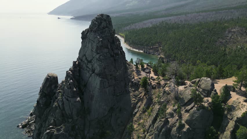 Beautiful scenic views of summer Lake Baikal from a bird