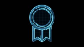 Medal icon motion animation, continuous seamless loop from 1 to 7 second mark, futuristic cyber technology look, neon laser lines on black background. - Powered by Shutterstock - Get 15% off with code: PIKWIZARD15