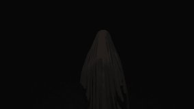 A haunting figure draped in dark fabric, evoking mystery and intrigue, set against a black backdrop. - Powered by Shutterstock - Get 15% off with code: PIKWIZARD15