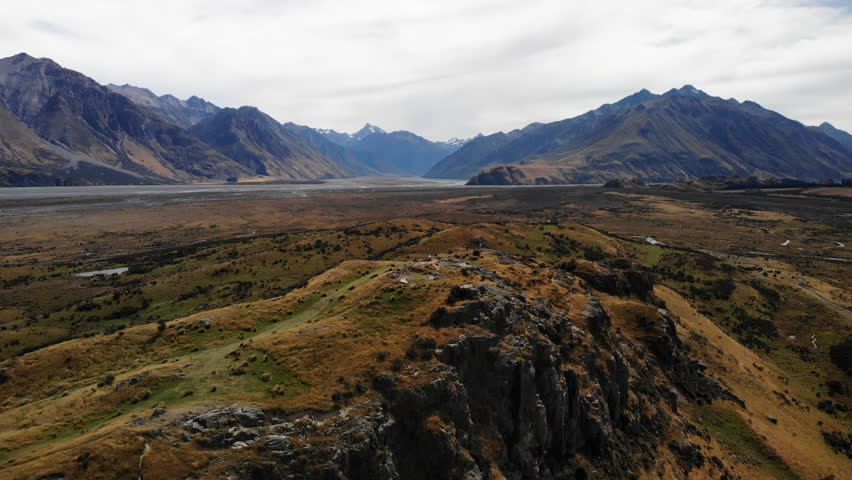 Mountain valley in New Zealand Drone 4k