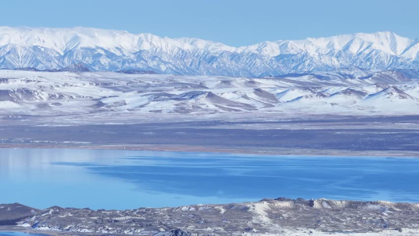 Wide landscape drone shot of Mono Lake in California