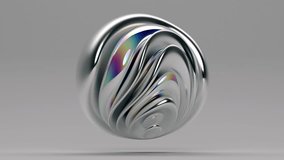 3d render of abstract art with surreal 3d organic alien ball sphere liquid substance in curved wavy smooth and soft bioforms in matte aluminium and multi-color silver metal material on grey back - Powered by Shutterstock - Get 15% off with code: PIKWIZARD15