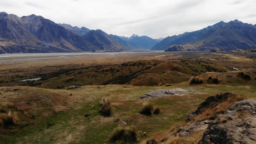 Mountain valley in New Zealand Drone 4k