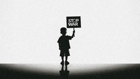 Young child protests against violence holding stop war sign in silhouette at public demonstration - Powered by Shutterstock - Get 15% off with code: PIKWIZARD15