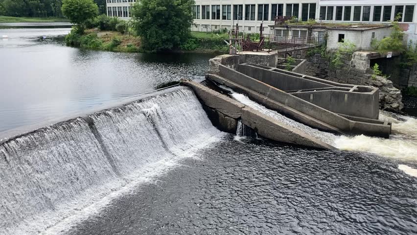 dam in downtown Dover Foxcroft with fish ladder