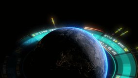 Aerial View of Earth with Futuristic Digital Interface Overlay Showcasing Cutting-edge Technology, Data, and Code Elements in a Dynamic Visualization - Powered by Shutterstock - Get 15% off with code: PIKWIZARD15