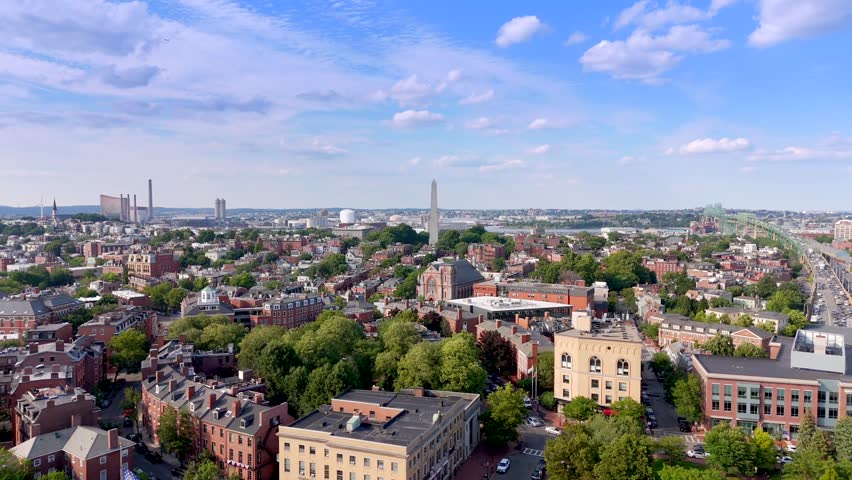 Bunker Hill Monument, Charlestown Massachusetts 2024. Aerial drone stock video b roll