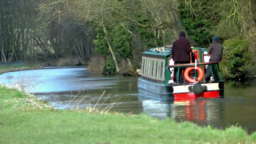 Narrow Boat Cruising on a Canal - Teddesley Lock, north of Penkridge,