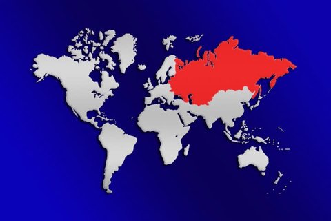 Russia blinking red - world map over blue background showing Russia blinking in red
