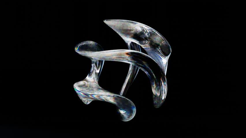 3d render, Abstract smooth glass shape on black background, loops animation