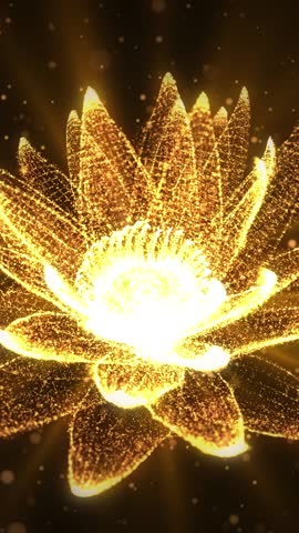 3D holographic background golden lily flower. Lotus flower symbol great for spa and relaxation atmosphere. Religion, kundalini, meditation,healthcare,yoga,harmony,spiritual development. Vertical