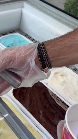 A detailed view showcasing a scoop of ice cream